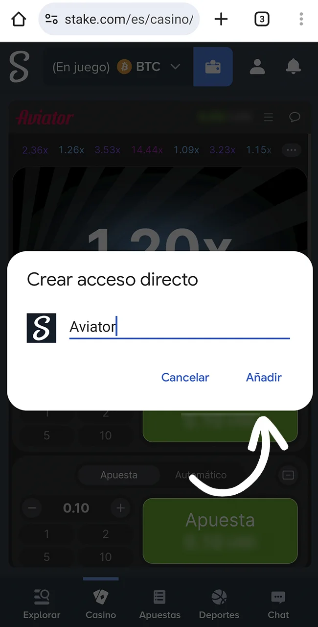 Añadí el ícono de juego rápido en el sitio oficial Stake.