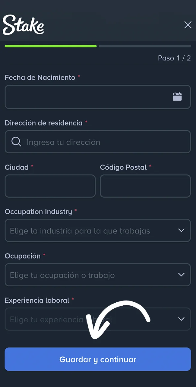 Completá tus datos de usuario para apostar en el sitio Stake Argentina.
