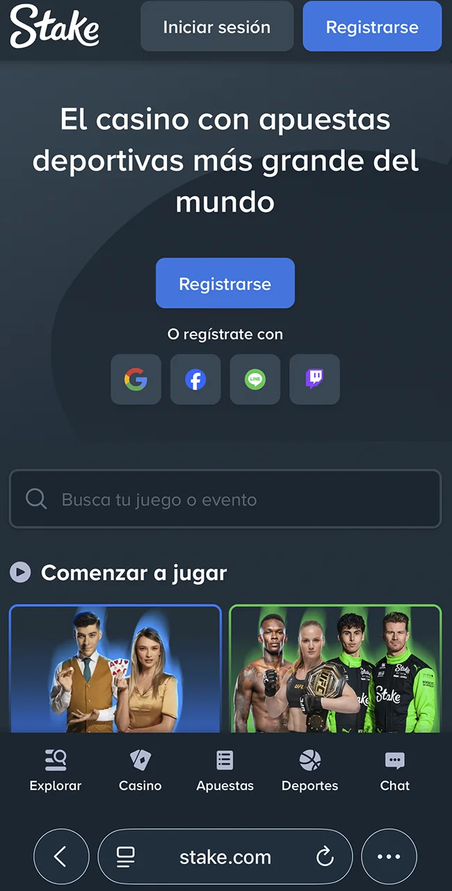Navegá con Safari para apostar en el sitio oficial Stake.