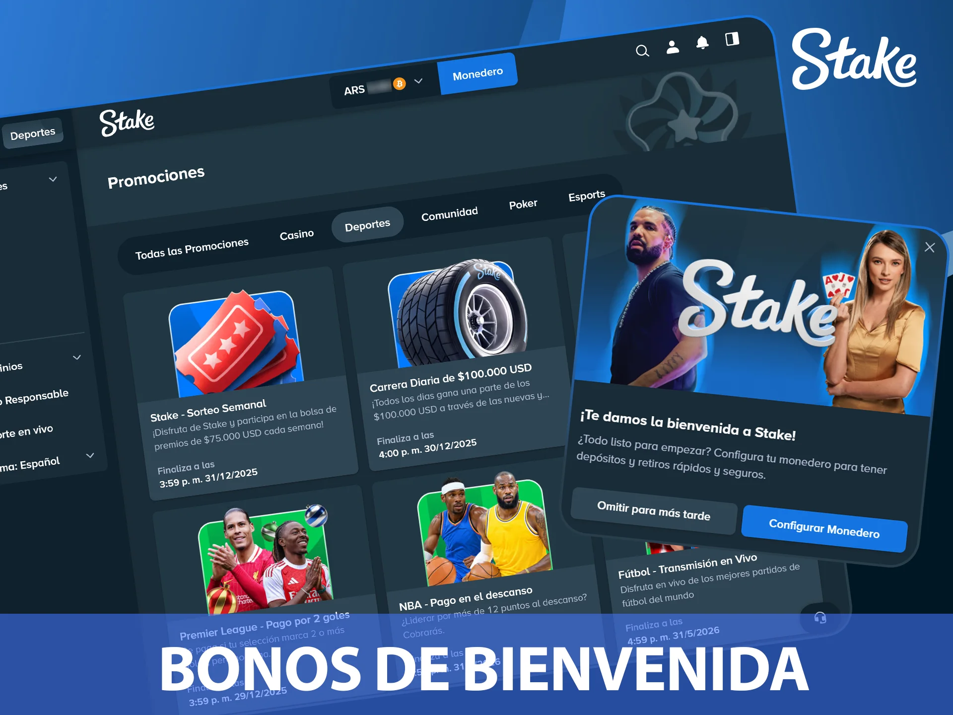 Obtené tu bono en sitio Stake.