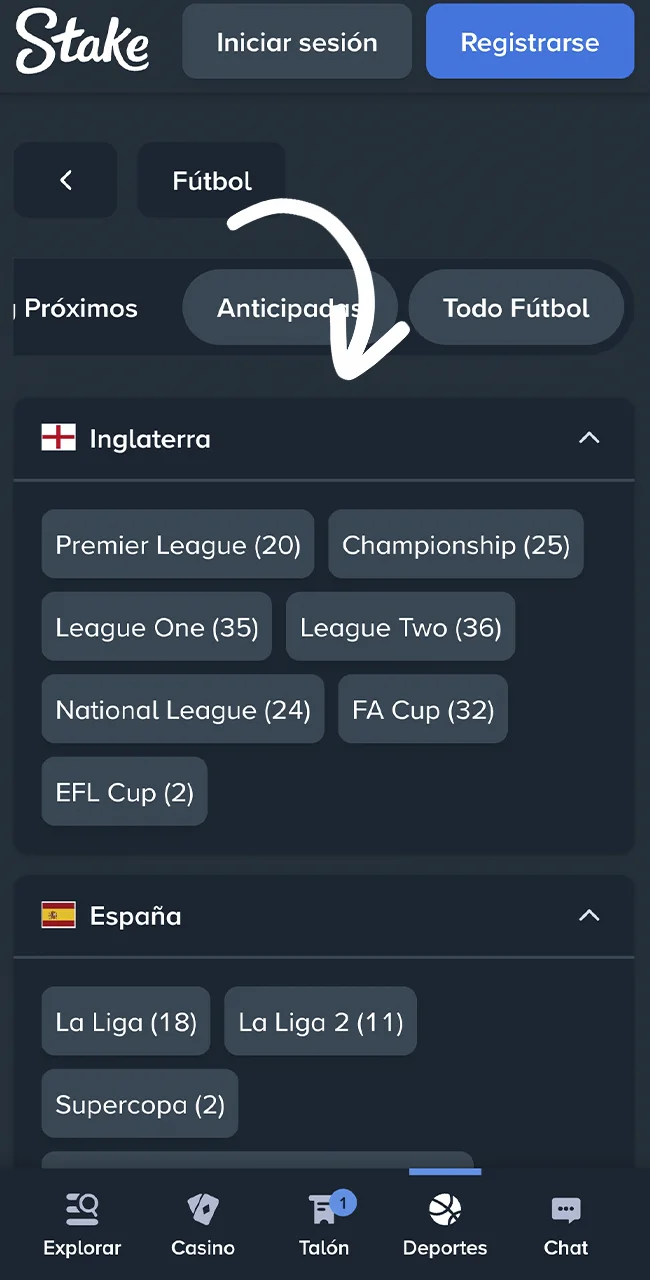 Seleccioná el encuentro que prefieras dentro del sitio oficial Stake ahora.