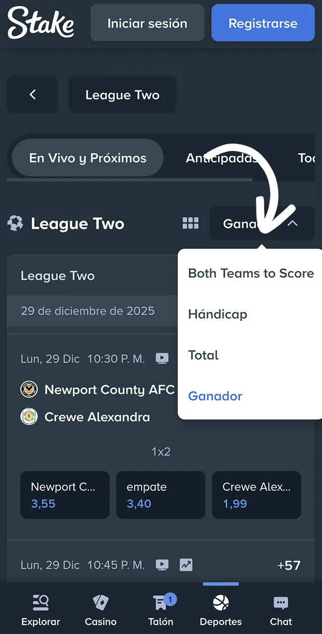 Elegí los mercados de apuestas disponibles en el sitio oficial Stake.