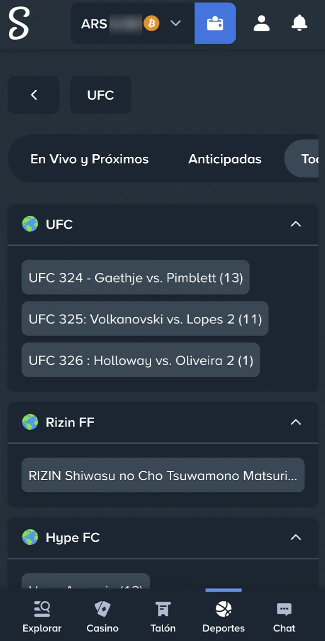 Recibí alertas de combates en vivo mediante el sitio oficial Stake.