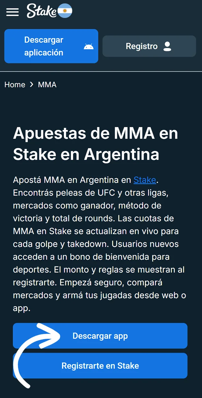 Ingresá al link de descarga móvil en el sitio oficial Stake Argentina.