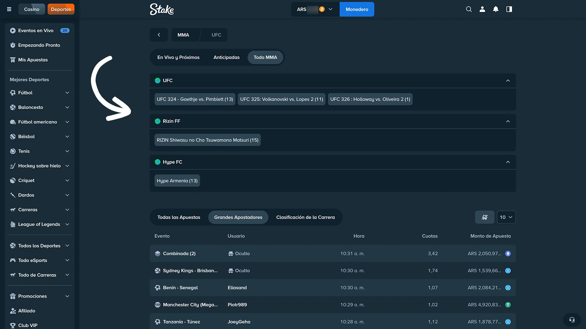 Elegí tu pelea de artes marciales en el sitio oficial Stake ahora.
