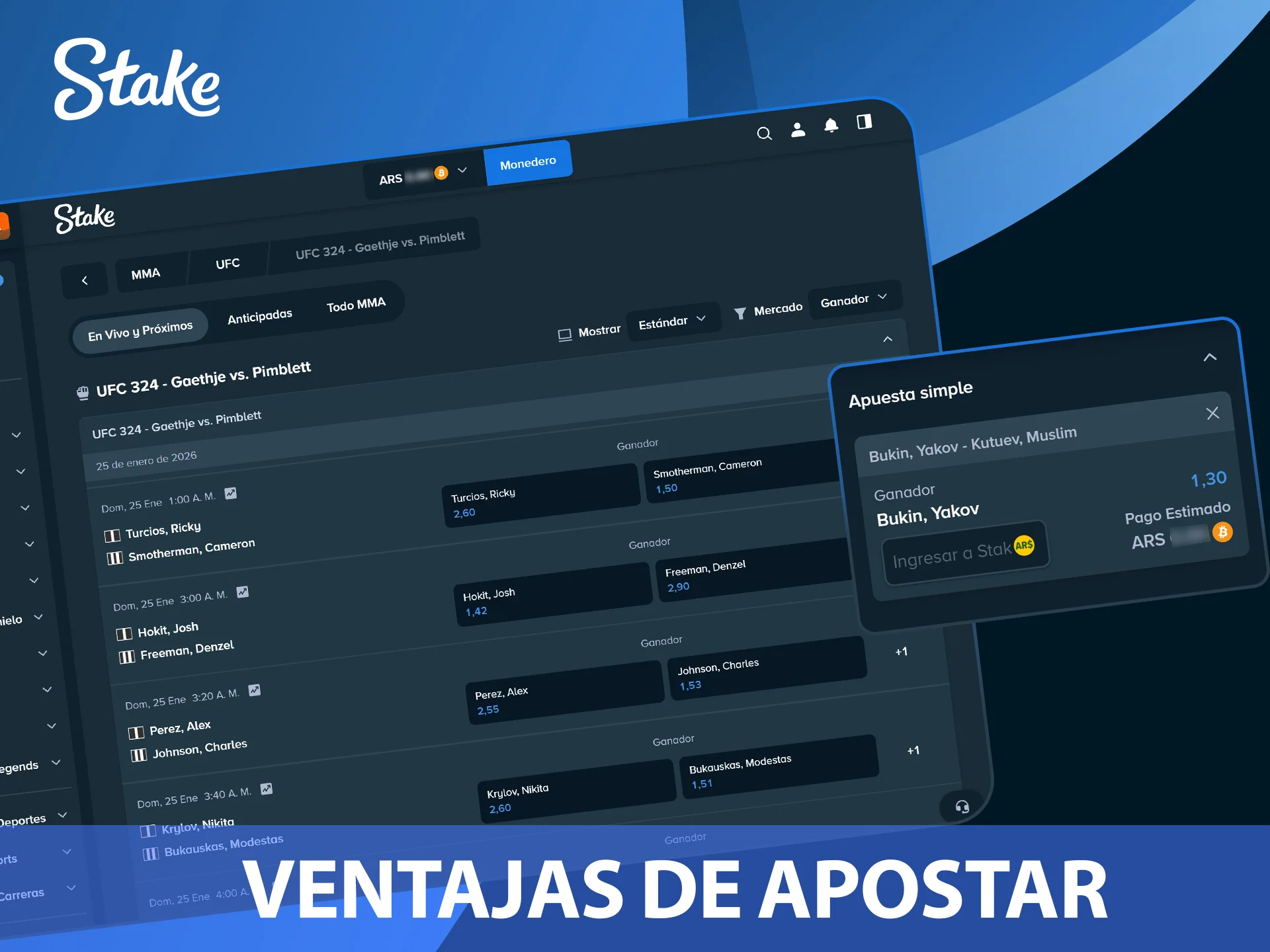 Conocé los beneficios de apostar a luchadores en el sitio oficial Stake.