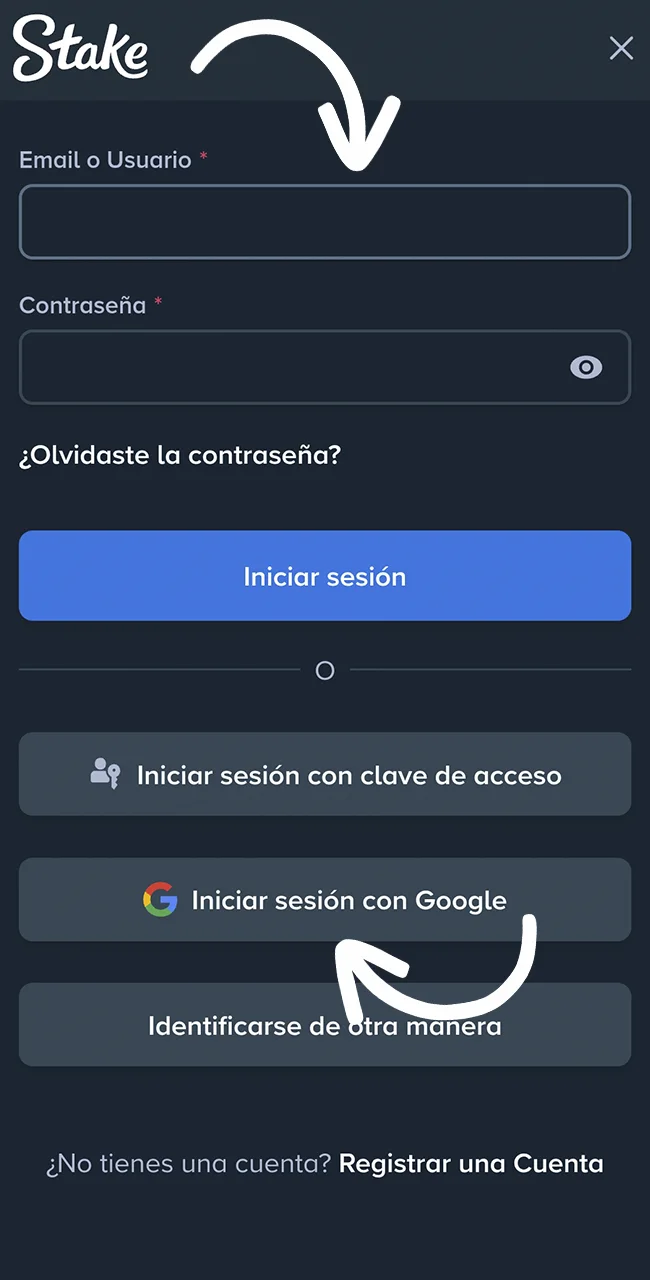 Logueate ahora en el sitio Stake.