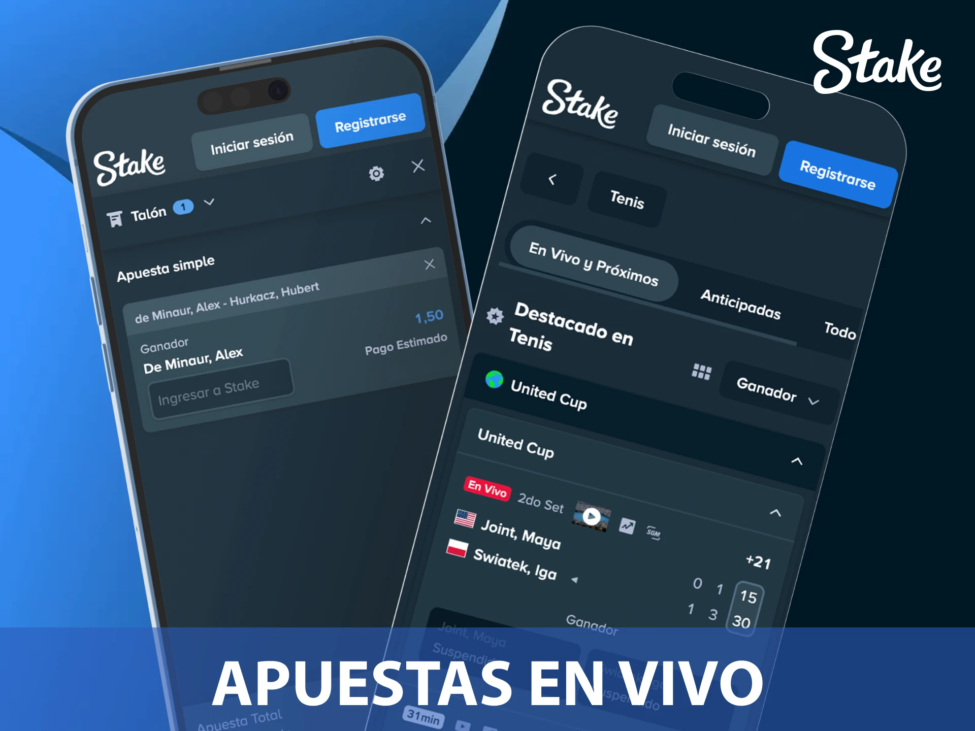 Utiliza las funciones de apuestas en vivo en la App Stake para ganar tiempo real.
