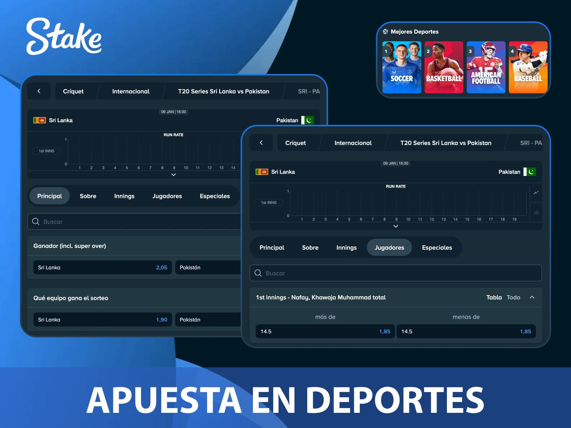 Realiza tu apuesta en deportes favorita dentro de la sección de apuestas deportivas de Stake.