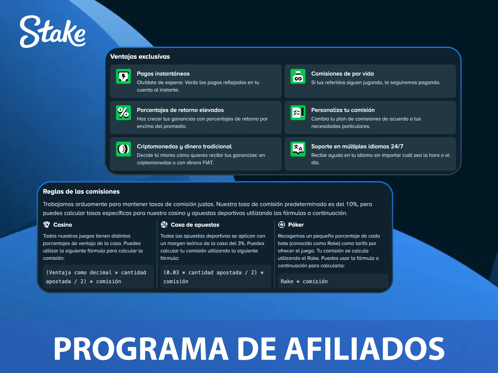 Participa en el programa de afiliados en Stake y genera ingresos recomendando la plataforma.