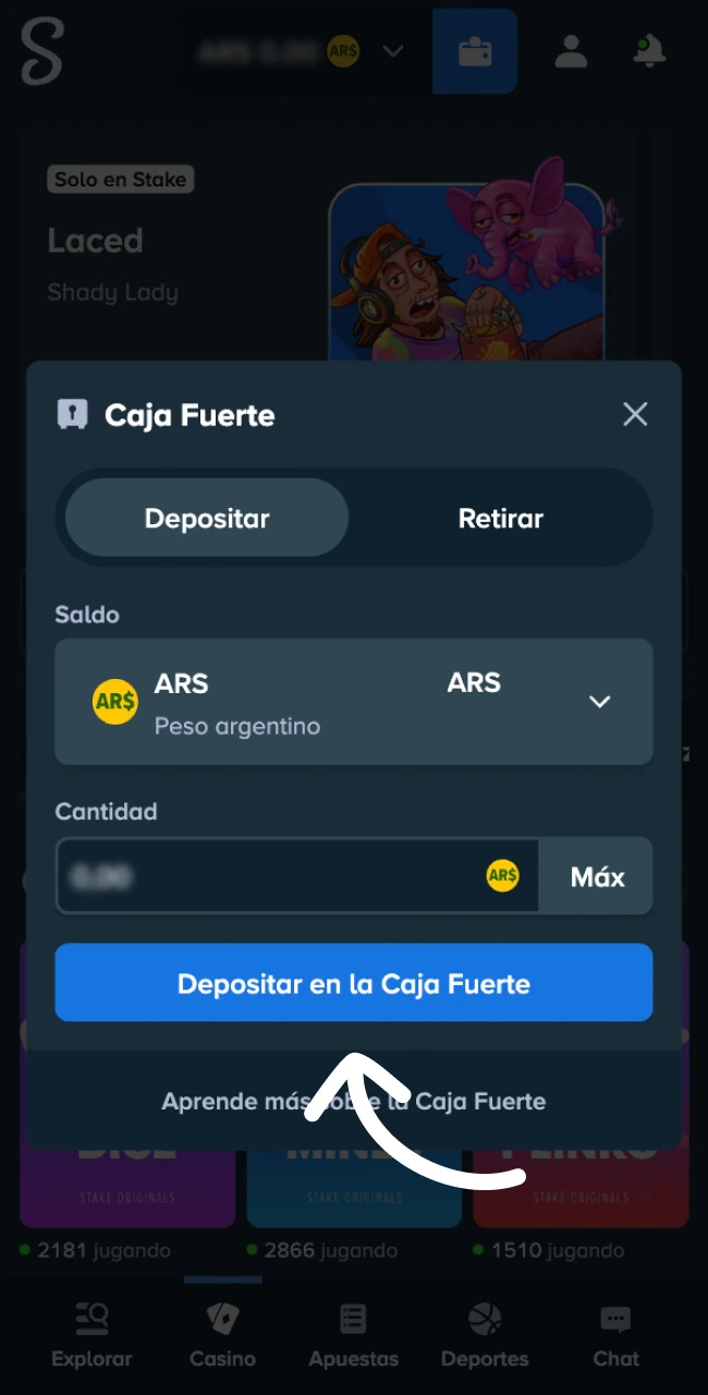 Realiza un depósito seguro para empezar a jugar a tus juegos favoritos en Stake.